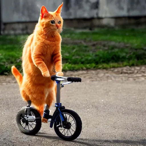 Image similar to orange tabby cat riding a unicycle