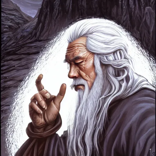 Prompt: Gandalf pondering his palantir by Todd Lockwood