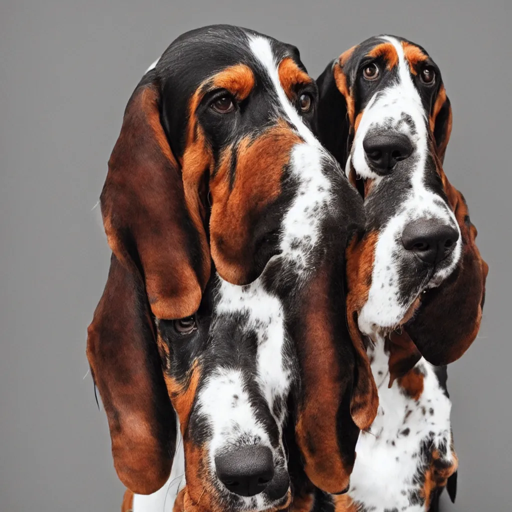 Prompt: portrait of a basset hound, 8 k, photograph