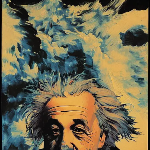 Prompt: portrait of einstein explaining relativity, hanafuda oil on canvas by ivan shishkin, james jean and yoji shinkawa