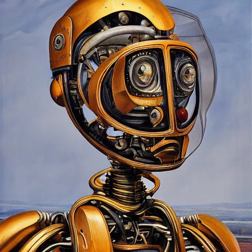Image similar to high quality high detail painting by lucian freud, hd, portrait of futuristic highly detailed symmetrical robot, photorealistic lighting