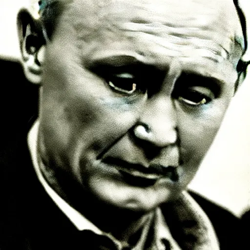 Prompt: vladamir putin a holocaust survivor, historical photo, high definition, hyperrealistic, stock photo