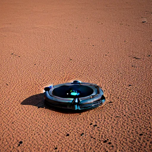 Prompt: peaceful Roomba for monitoring the australian desert, XF IQ4, 150MP, 50mm, F1.4, ISO 200, 1/160s, dawn, golden ratio, rule of thirds