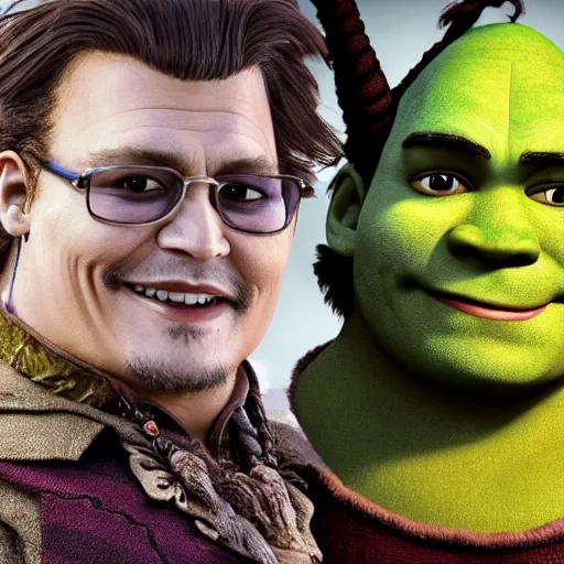 Prompt: johnny depp as shrek