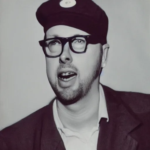 Prompt: Nostalgia Critic, Photorealism, 1950s photograph