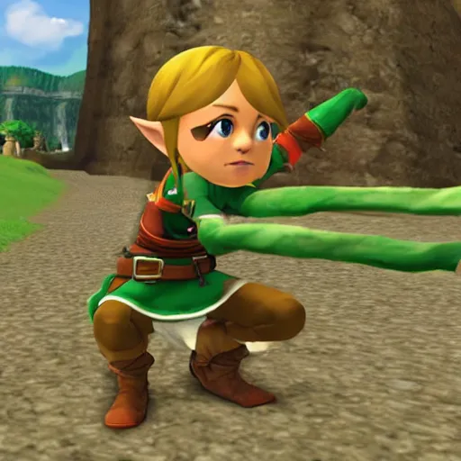 Image similar to linkle doing the splits, ingame screenshot from zelda