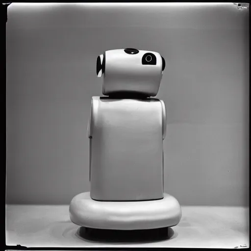 Prompt: wide angle robot by Diane Arbus