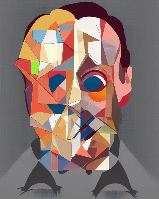 Image similar to cubist portrait of hannibal lecter, cutout digital illustration cartoon colorful beeple vector art