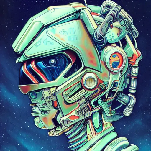 Image similar to high quality high detail biomechanical portrait of diesel punk in an alien world, gundam head, mekka, tristan eaton, victo ngai, artgerm, rhads, ross draws, hyperrealism, intricate detailed, alphonse mucha, 8 k, sci - fi, pastel colors, artstation,