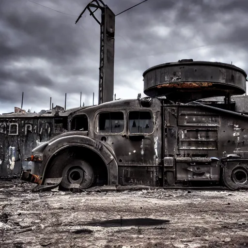 Prompt: Steel black raven photo real 8k abandoned urban wasteland, unique ultra-wide angle lens cinematic lighting