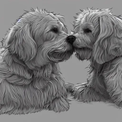 Image similar to [ two dogs caressing each other ]!!!, trending on artstation, digital art, polycount, intricately detailed