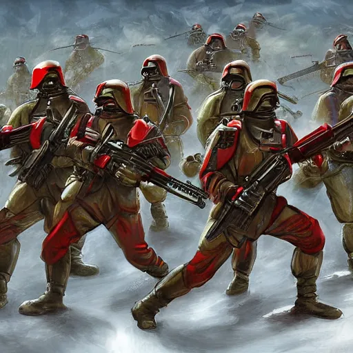 Image similar to Imperial Guard soldiers several people are holding the defense against a swarm of terranids, super quality,4k Artist - Phil Moss