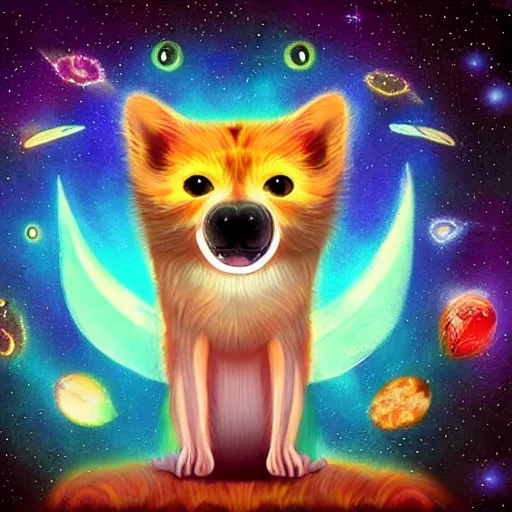 Prompt: adorable animal spirit guide with big beautiful eyes, galactic background