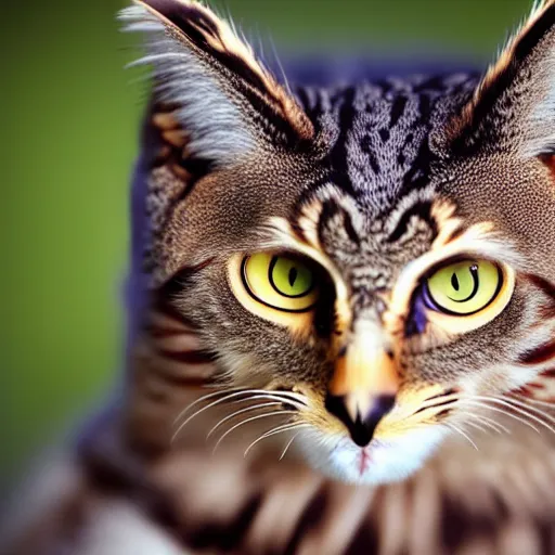 Image similar to a feline owl - cat - hybrid, animal photography