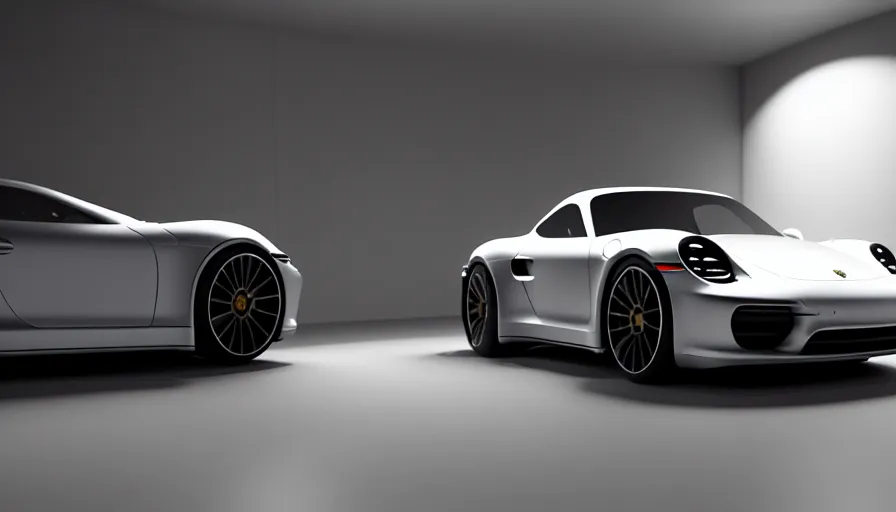Image similar to Porsche designed by Apple, studio light, octane render
