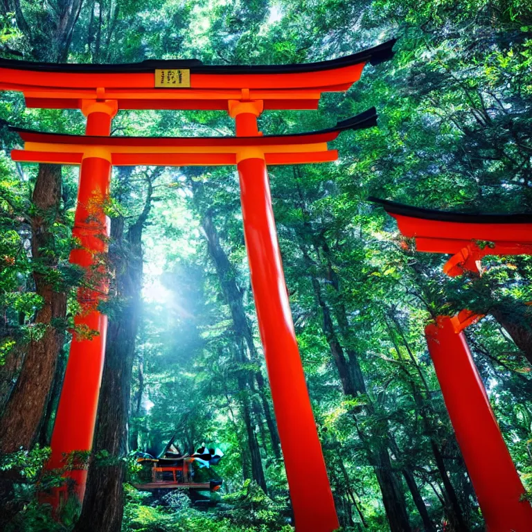 Image similar to incredibly cool album cover, depiciting a beautiful futuristic torii shinto shine, centered symmetrical, 4k ultra, trending, modern color scheme