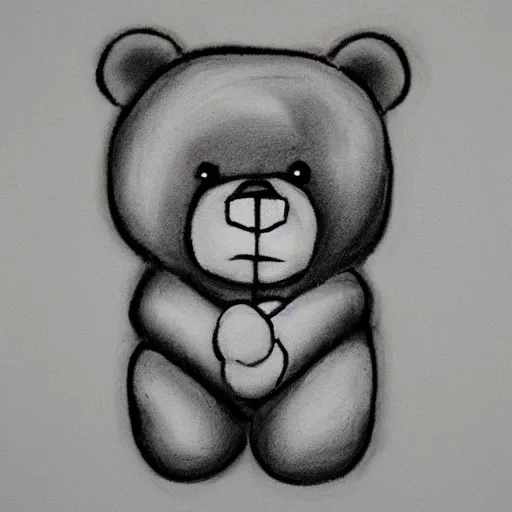 Prompt: teddy bear, charcoal one soup can