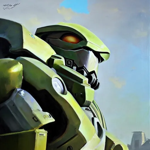 Image similar to greg manchess portrait painting of master chief the transformer as overwatch character, medium shot, asymmetrical, profile picture, organic painting, sunny day, matte painting, bold shapes, hard edges, street art, trending on artstation, by huang guangjian, gil elvgren, ruan jia, greg rutkowski, gaston bussiere