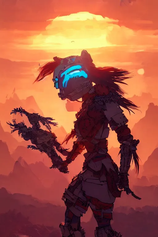 Image similar to combination suit armor aloy horizon forbidden west horizon zero dawn robot ninja mask helmet backpack tribal, art gta 5 comics, official fanart behance hd artstation by jesper ejsing, by rhads, makoto shinkai and lois van baarle, ilya kuvshinov, ossdraws radiating a glowing aura cgi rtx 2 0 2 2