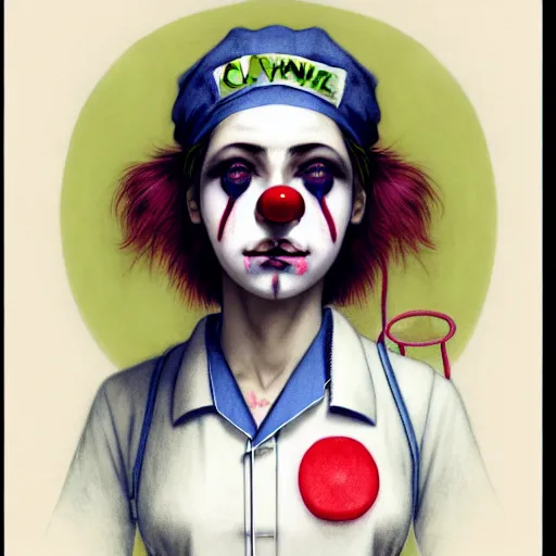 Image similar to clowncore pastel punk young hospital nurse wearing stylish uniform. detailed, portrait, 8 k, artwork by jean - baptiste monge