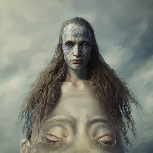 Image similar to a three headed sea hag, extremely detailed oil portrait, digital art, oil painting, cold blue tones, unreal 5 render, digital art, octane render, beautiful composition, trending on artstation, award winning photograph, masterpiece