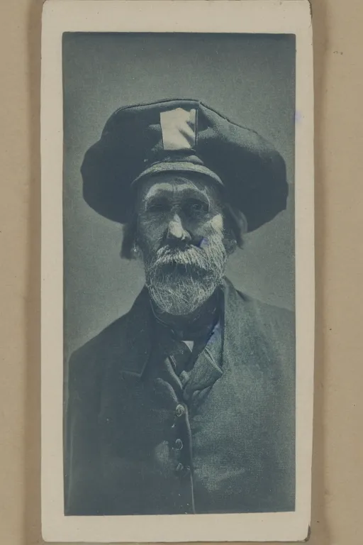 Image similar to a Cyanotype photograph of a grizzled old sea captain