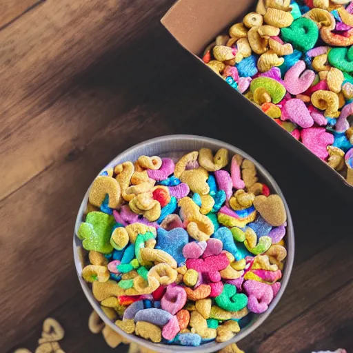 Image similar to professional advertisement photography of a box of lucky charms cereal