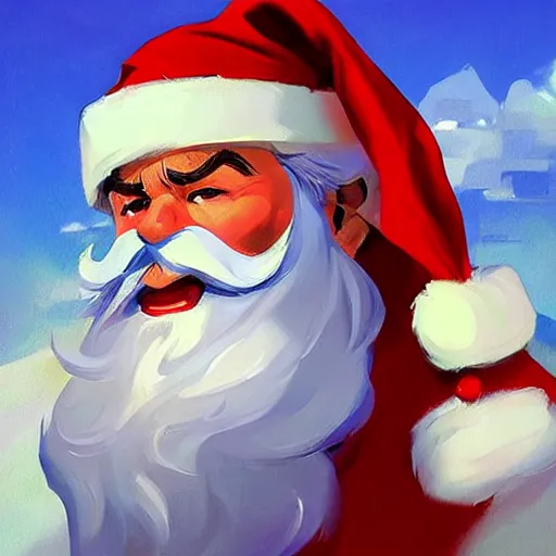 Image similar to greg manchess portrait painting of santa claus as overwatch character, medium shot, asymmetrical, profile picture, organic painting, sunny day, matte painting, bold shapes, hard edges, street art, trending on artstation, by huang guangjian and gil elvgren and sachin teng