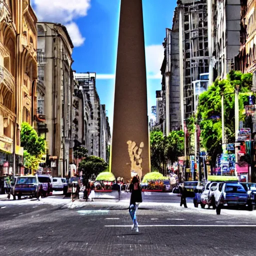 Prompt: realistic photo of buenos aires but the obelisk is a banana