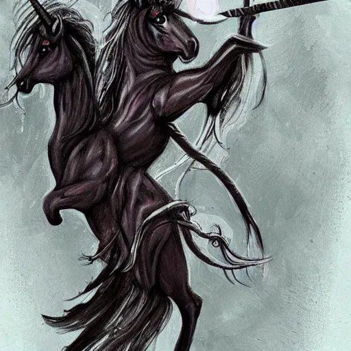 Image similar to a dark stabby unicorn, fantasy art