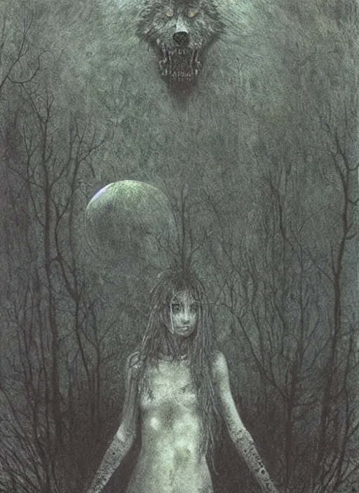 Image similar to werewolf teen girl by Beksinski and Luis Royo