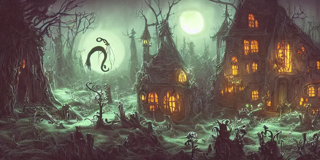 Image similar to an environmental concept art of the nightmare before christmas, highly detailed, environmental light, cinematic by francis tneh