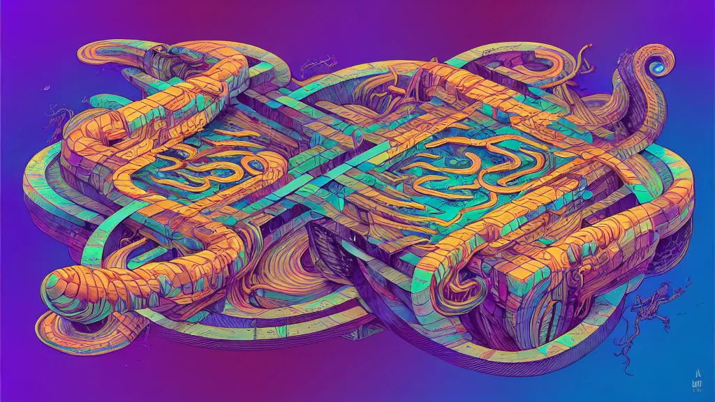 Image similar to twisted turn of fate abstraction, centered award winning ink pen illustration, isometric abstract illustration by dan mumford, edited by craola, technical drawing by beeple and tooth wu, tiny details by artgerm and watercolor girl, symmetrically isometrically centered