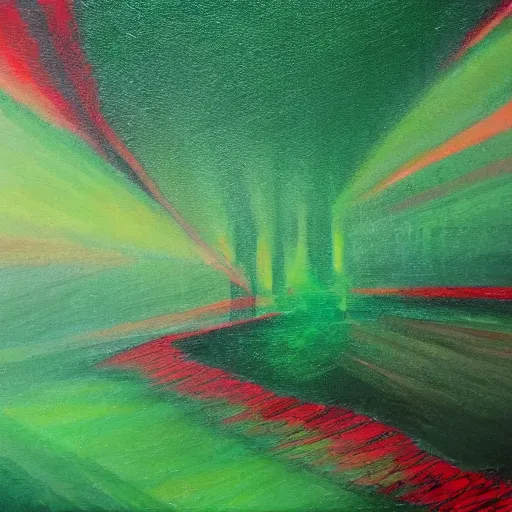 Image similar to a prism shining green and red, fantasy painting