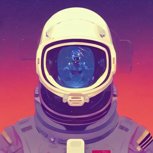 Image similar to portrait of a future cosmonaut with helmet having cybernetics and wirings, d & d, trending on artstation, art by rossdraws, petros afshar, tom whalen, laurie greasley and greg rutkowski and ilya kuvshinov, global illumination