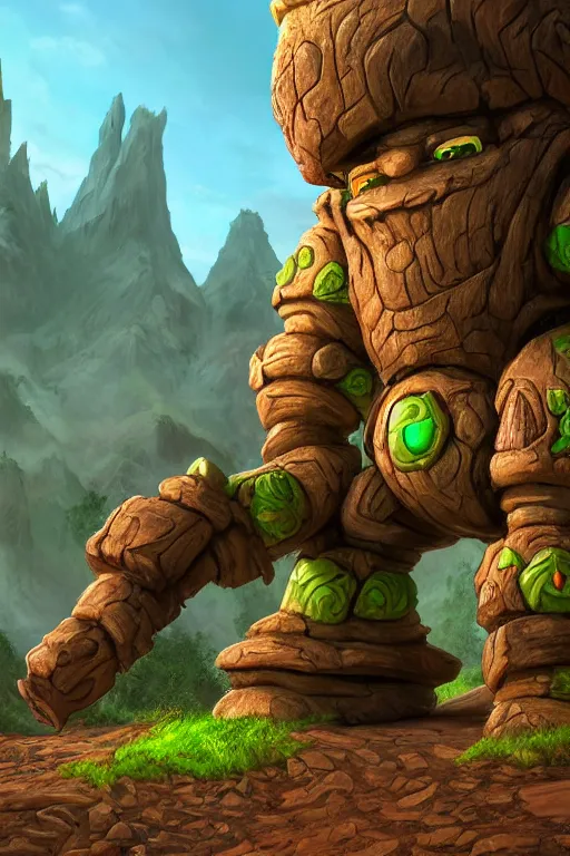 Image similar to zelda fantasy art giant golem troll wood rock greeble gemstone, global illumination ray tracing hdr fanart arstation by sung choi and eric pfeiffer and gabriel garza and casper konefal