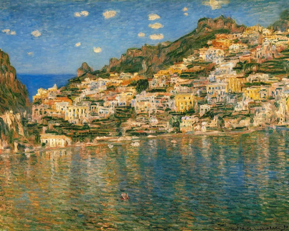 Image similar to picturesque Italian village on the amalfi coast by Monet and Hopper.