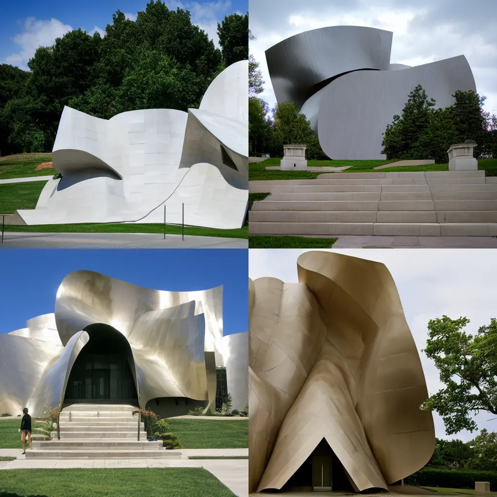 Prompt: mausoleum designed by frank gehry