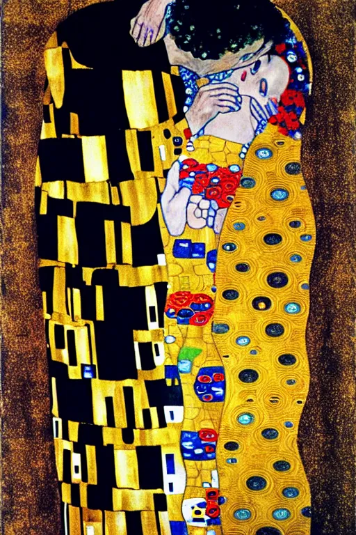 Image similar to gustav klimt the kiss with Nicolas Cage