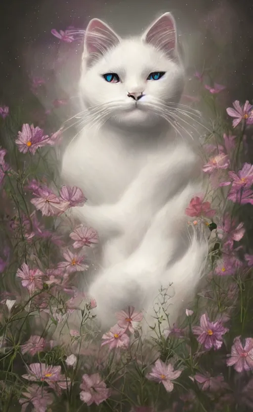 Image similar to a white cat with cosmos in its eyes, dynamic lighting, photorealistic fantasy concept art, trending on art station, stunning visuals, creative, cinematic, ultra detailed