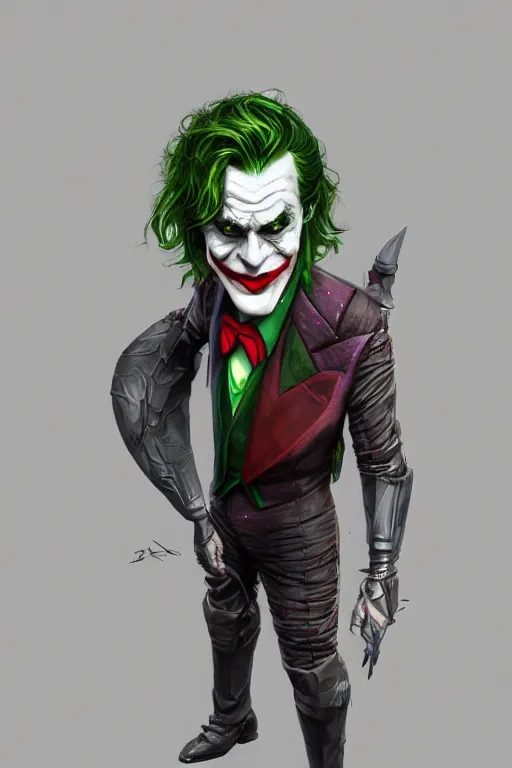 Image similar to Joker wearing armor, artstation, highly detailed, highly realistic