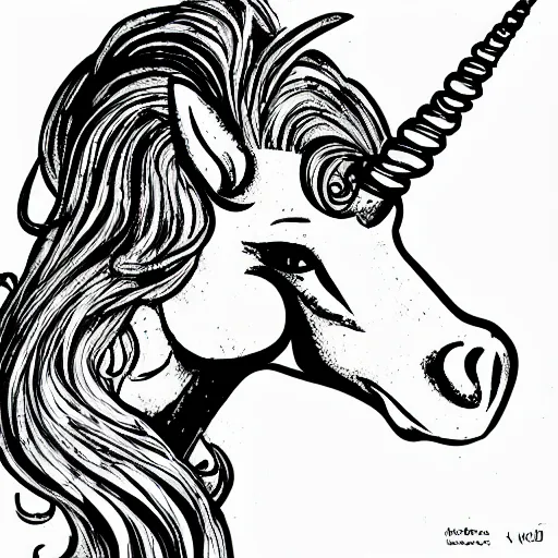 Image similar to unicorn, Line art, ink art , By Marc Gabbana, trending on artstation