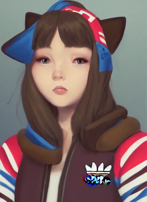 Image similar to a portrait of a furry russian kawaii girl wearing an adidas tracksuit painted by artstation trending