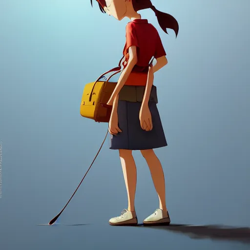 Image similar to goro fujita ilustration heerful girl taking the suitcases out of her house, characterized by cushart krenz, character art, sharp focus, highly detailed, artstation