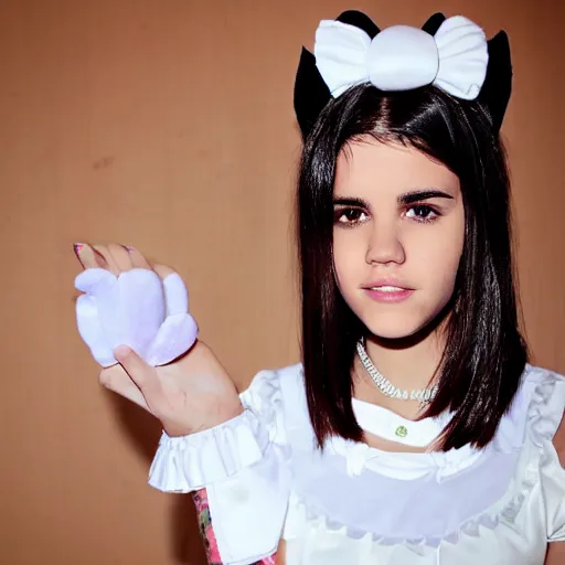 Image similar to justin bieber wearing a maid outfit, egirl maid, catgirl justin bieber