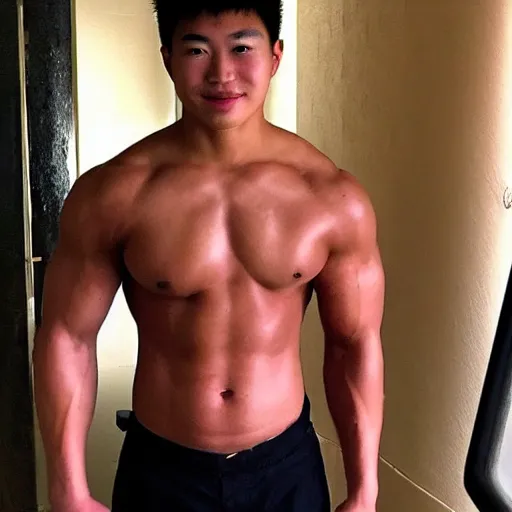 Image similar to byron li, age 1 7, extremely buff, 6 0 0 lbs