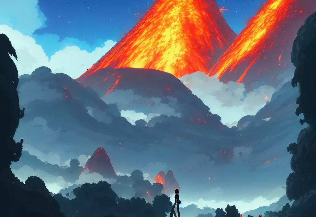 Image similar to volcano on a alien planet, anime, official fanart behance hd artstation by jesper ejsing and makoto shinkai, 4 k