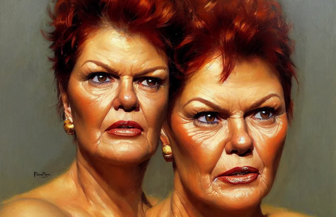 Prompt: portrait of pauline hanson!!!!!!!!!!!!!!!!!!!!!!!!!!!, detailed face, detailed painting, epic lighting, by ilya repin, phil hale and kent williams