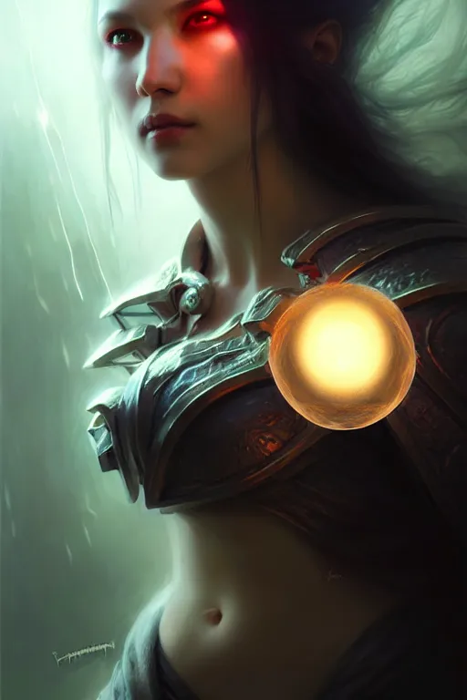 Prompt: beautiful necromancer girl, sorceress, three - dimensional rendering, hyperrealistic detailed portrait holding light and electricity, ruan jia, clap. scifi, fantasy, magic the gathering, over - detailed, octane rendering, concept art by artgerm, peter murbacher, detailed and complex environment