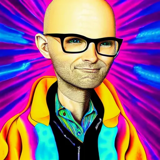 Prompt: singer moby merged with singer beck, art by lisa frank,